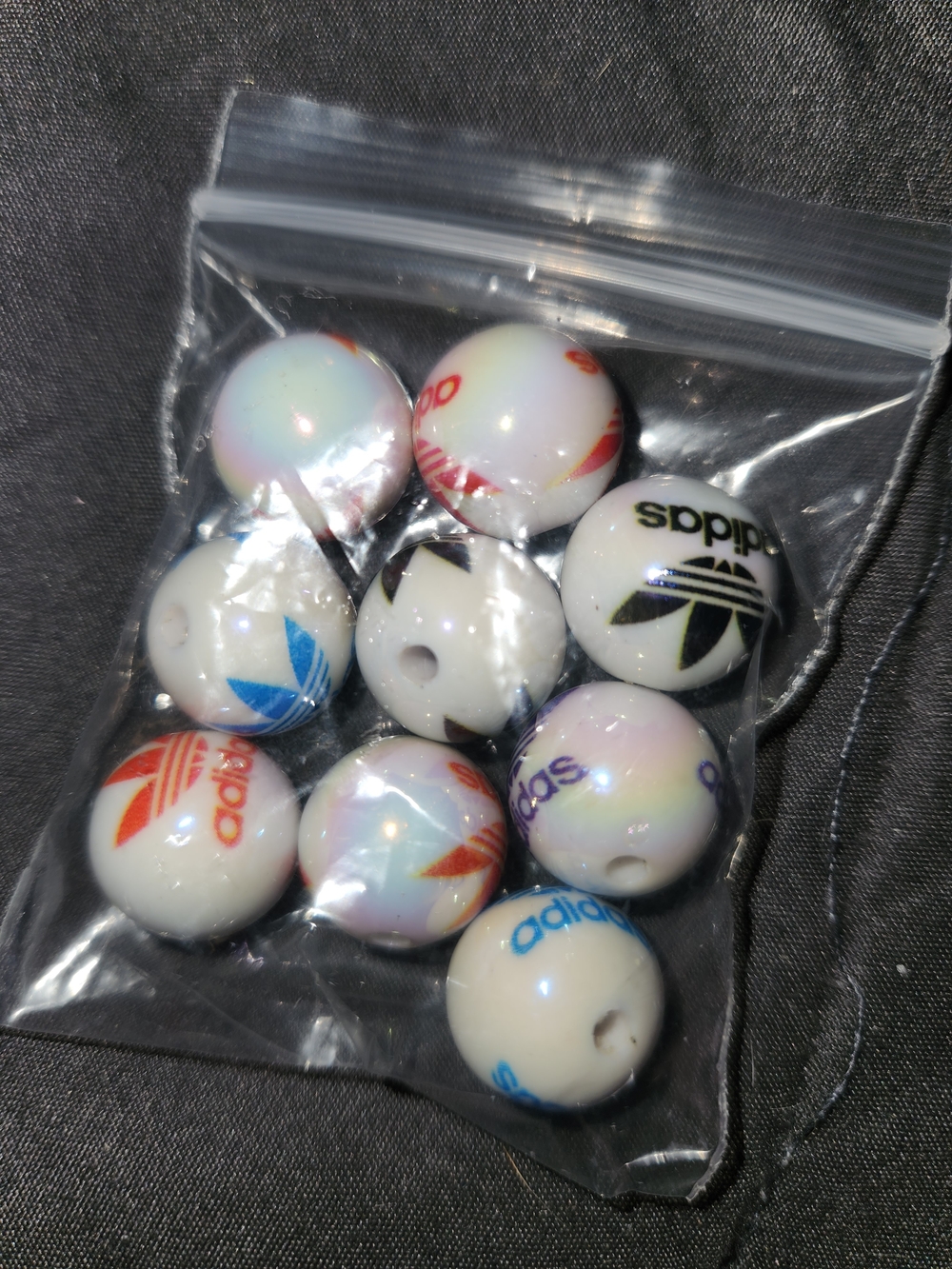 adidas White Beads with Multicolor Trefoil Logos